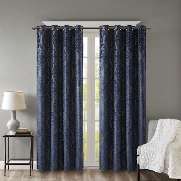 Sun Smart Navy 100 Percent Polyester Knitted Jacquard Total Blackout Window Panel SS40-0101 - main